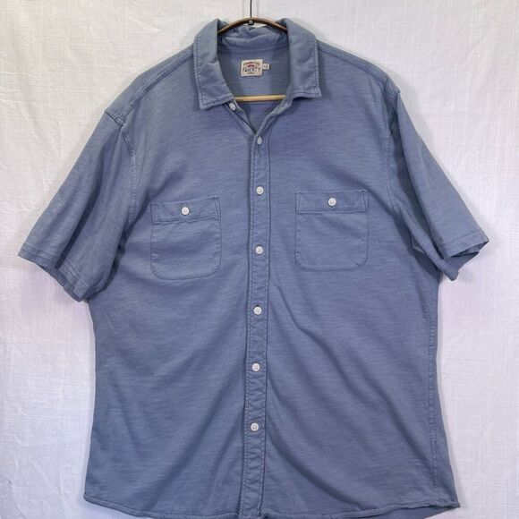 Faherly Blue Organic Cotton Knit Seasons Pocket Short Sleeve Button Up Shirt XL - Picture 1 of 9